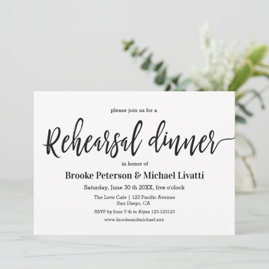 Calligrafie Elegant Rehearsal Dinner Invitation Kaart (Staand voorkant)