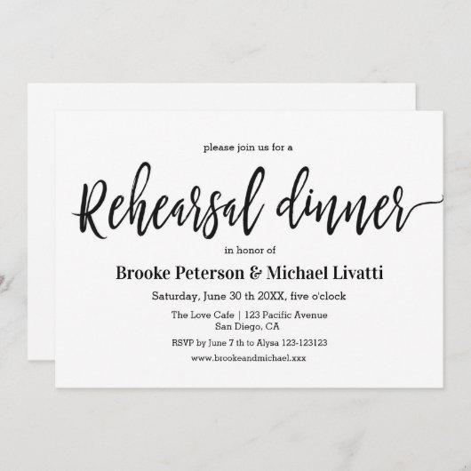 Calligrafie Elegant Rehearsal Dinner Invitation Kaart (Voorkant / Achterkant)