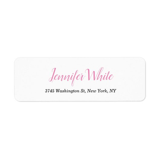 Calligrafie Elegant Retro White Roze Etiket (Voorkant)