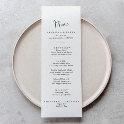 Calligrafie Elegant Script Dinner Menu