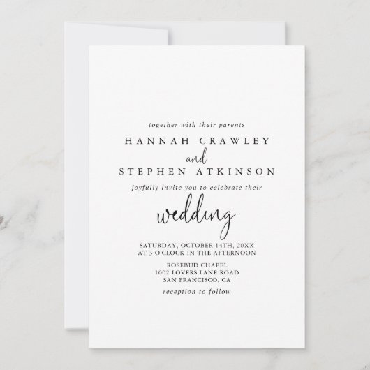 Calligrafie Elegant Script Front & Back Wedding   Kaart (Voorkant)
