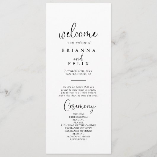 Calligrafie Elegant Script Wedding Program Programmakaart (Voorkant)