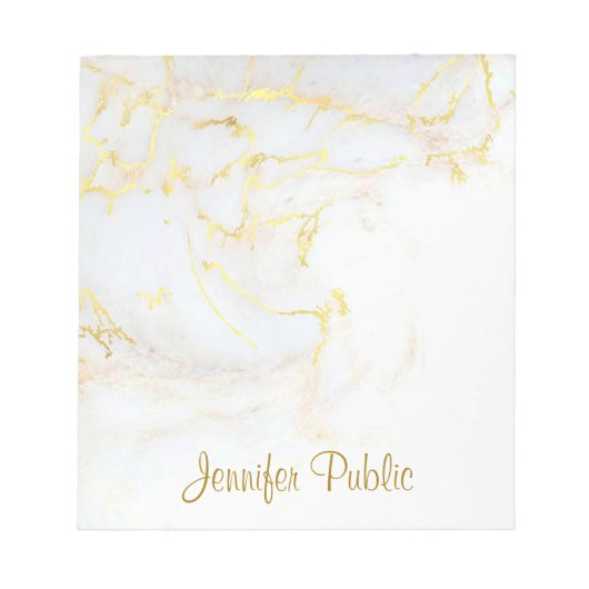 Calligrafie Elegant Sjabloon Gold White Marble Notitieblok (Voorkant)