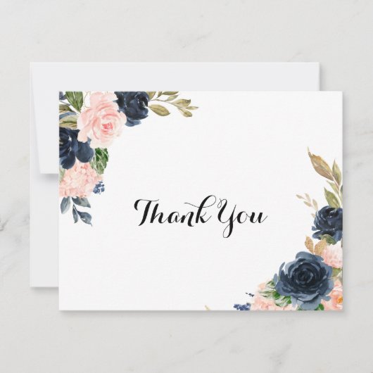 Calligrafie Elegant Winter Floral Flat Wedding Bedankkaart (Voorkant)