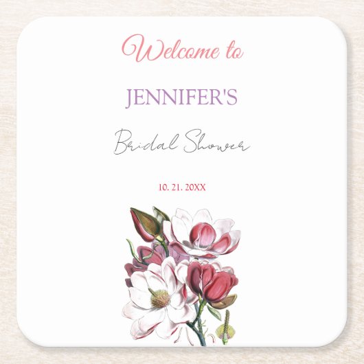 Calligrafie Elegante Bloemrijke Welkom Bruidsborre Kartonnen Onderzetters (Voorkant)