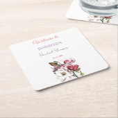 Calligrafie Elegante Bloemrijke Welkom Bruidsfeest Kartonnen Onderzetters (Schuin)