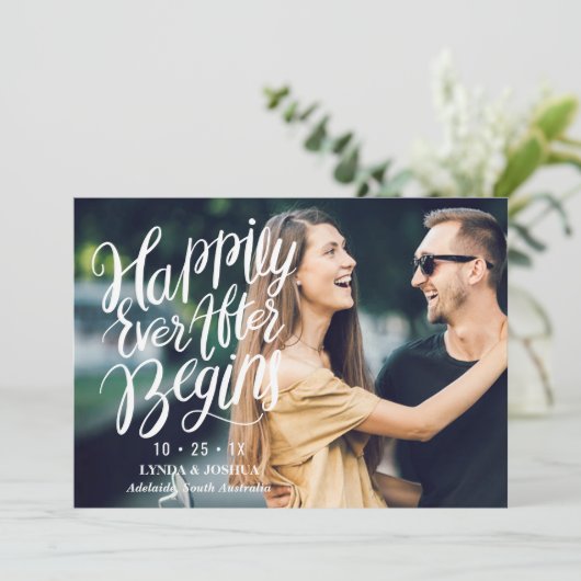 Calligrafie en fotobruiloft besparen de datumkaart save the date (Staand voorkant)