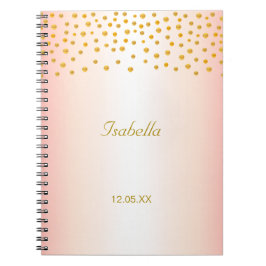 Calligrafie en gouden confetti op roze goud notitieboek