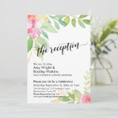 Calligrafie en waterverf bloemen receptie kaart (Staand voorkant)