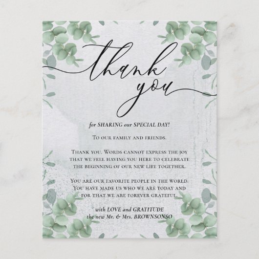 Calligrafie Eucalyptus budget Hartelijk dank Flyer (Voorkant)