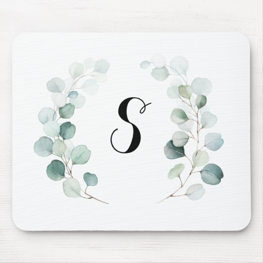 Calligrafie Eucalyptus Foliage Monogram Simple Muismat (Voorkant)