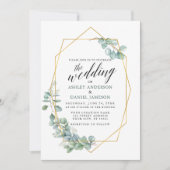 Calligrafie Eucalyptus Greenery Gold Lijst Wedding Kaart (Voorkant)