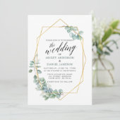 Calligrafie Eucalyptus Greenery Gold Lijst Wedding Kaart (Staand voorkant)
