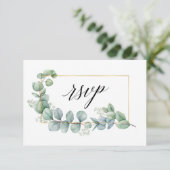 Calligrafie Eucalyptus Greenery Gold Lijst Wedding RSVP Kaartje (Staand voorkant)