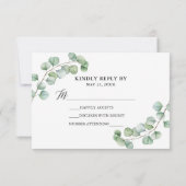 Calligrafie Eucalyptus Greenery Gold Lijst Wedding RSVP Kaartje (Achterkant)