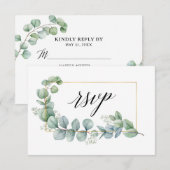 Calligrafie Eucalyptus Greenery Gold Lijst Wedding RSVP Kaartje (Voorkant / Achterkant)