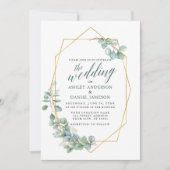 Calligrafie Eucalyptus Greenery Wedding Gold Lijst Kaart (Voorkant)
