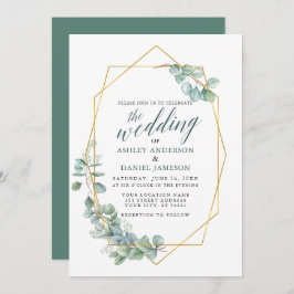 Calligrafie Eucalyptus Greenery Wedding Gold Lijst Kaart