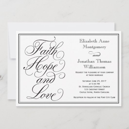 Calligrafie Faith Hope Love Wedding Invitation Kaart (Voorkant)