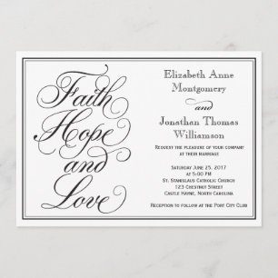 Calligrafie Faith Hope Love Wedding Invitation Kaart