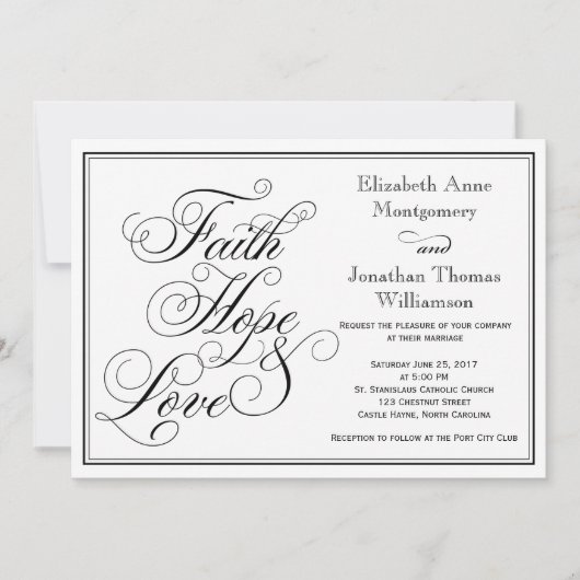 Calligrafie Faith Hope Love Wedding Invitation Kaart (Voorkant)