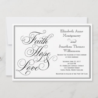 Calligrafie Faith Hope Love Wedding Invitation Kaart