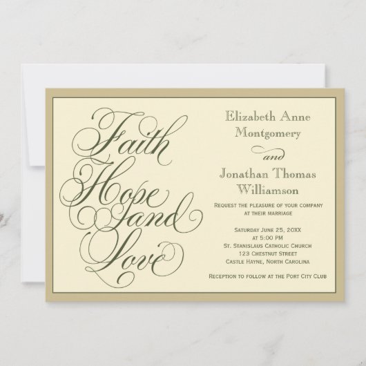 Calligrafie Faith Hope Love Wedding Invitation Kaart (Voorkant)