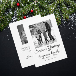 Calligrafie Familie Foto Zwart & Wit Personaliseer Feestdagenkaart