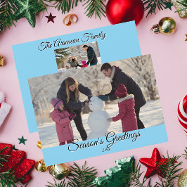 Calligrafie Familie Kerst Foto Blauw Personaliseer Feestdagenkaart