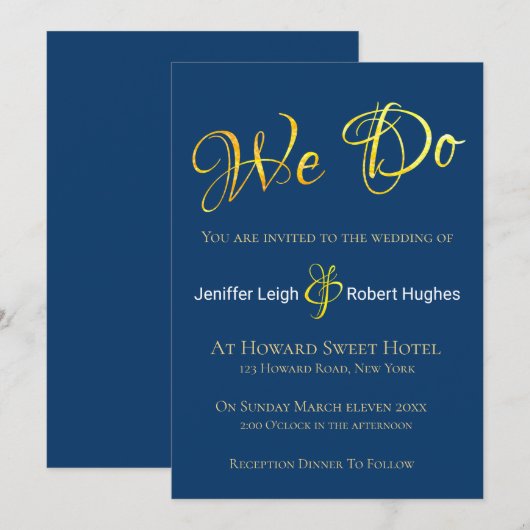 Calligrafie Faux Gold Foil Wedding Invitation Kaart (Voorkant / Achterkant)