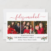 Calligrafie Feliz Navidad 3 Foto Red Holly Feestdagenkaart (Voorkant)