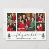 Calligrafie Feliz Navidad 5 Foto Green Pine Trees Feestdagenkaart (Voorkant)
