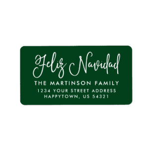 Calligrafie Feliz Navidad Green Adres Etiket