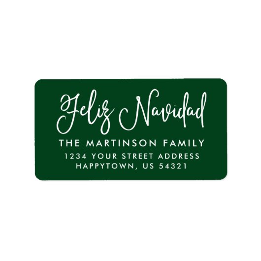 Calligrafie Feliz Navidad Green Adres Etiket (Voorkant)