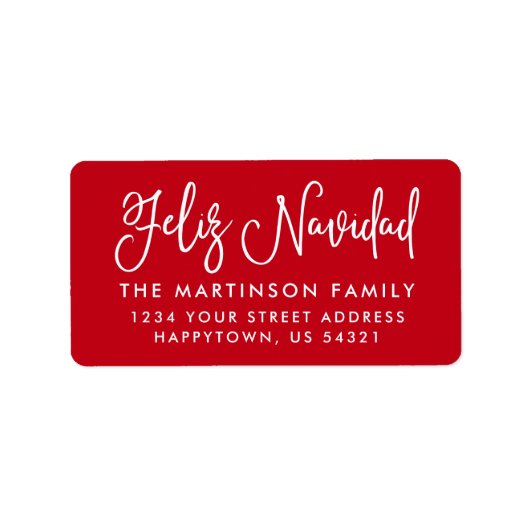 Calligrafie Feliz Navidad Red Address Etiket (Voorkant)