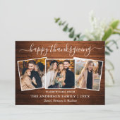 Calligrafie Fijne Thanksgiving Hout 3 Foto Feestdagenkaart (Staand voorkant)