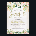 Calligrafie Floral Boho 16th Birthday Invitation Kaart<br><div class="desc">Deze veenjarige zoete zestien verjaardagsuitnodiging bevat een aantal florale en vederarrangementen. Ik heb ook wat bloemen toegevoegd in de onderste helft van het ontwerp naast een paar faux gouden stippen. De faux goudfolie-kalligrafie (zoete 16-post) maakt deel uit van het afbeelding en kan niet worden bewerkt. Er zijn in de winkel...</div>