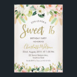 Calligrafie Floral Boho 16th Birthday Invitation Kaart<br><div class="desc">Deze veenjarige zoete zestien verjaardagsuitnodiging bevat een aantal florale en vederarrangementen. Ik heb ook wat bloemen toegevoegd in de onderste helft van het ontwerp naast een paar faux gouden stippen. De faux goudfolie-kalligrafie (zoete 16-post) maakt deel uit van het afbeelding en kan niet worden bewerkt. Er zijn in de winkel...</div>