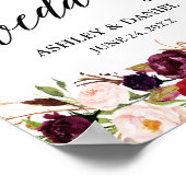 Calligrafie Floral Burgundy Weddenschap Welkom Poster (Hoek)