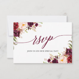 Calligrafie Floral Burgundy Wedding RSVP-maaltijdk RSVP Kaartje