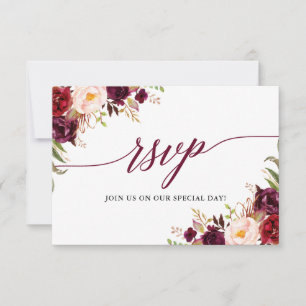 Calligrafie Floral Burgundy Wedding RSVP-maaltijdk RSVP Kaartje