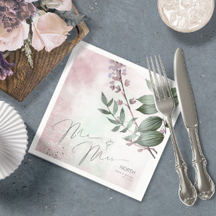 Calligrafie Floral de heer en mevrouw Mauve ID771 Servet