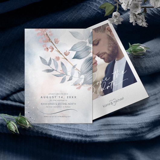 Calligrafie Floral Dusty Blue ID771 Save The Date