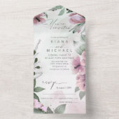 Calligrafie Floral Mauve ID771 All In One Uitnodiging (Binnen)