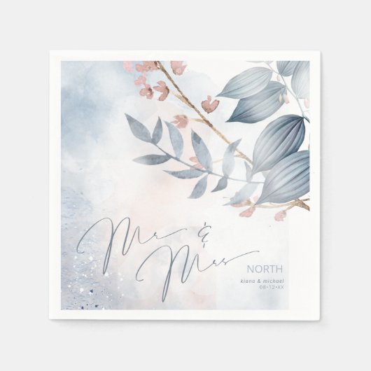 Calligrafie Floral Mr. en Mrs Dusty Blue ID771 Servet (Voorkant)
