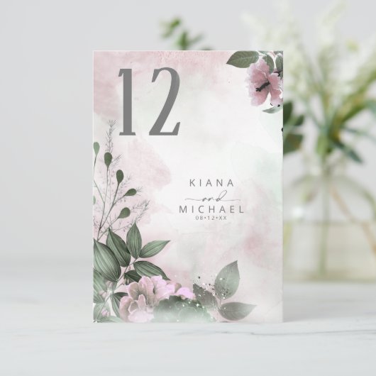 Calligrafie Floral Table Number Mauve ID771 Kaart (Staand voorkant)