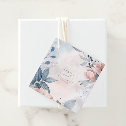 Calligrafie Floral Wedding Dusty Blue ID771 Bedankjes Labels (In situ)