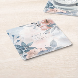 Calligrafie Floral Wedding Dusty Blue ID771 Kartonnen Onderzetters