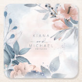 Calligrafie Floral Wedding Dusty Blue ID771 Kartonnen Onderzetters (Voorkant)