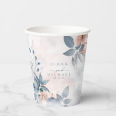 Calligrafie Floral Wedding Dusty Blue ID771 Papieren Bekers (Voorkant)